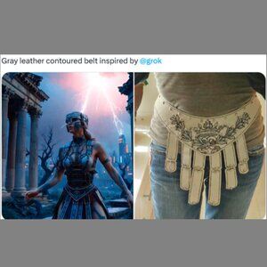 Brand New Contoured belt - Light gray whole grain leather. Handcrafted